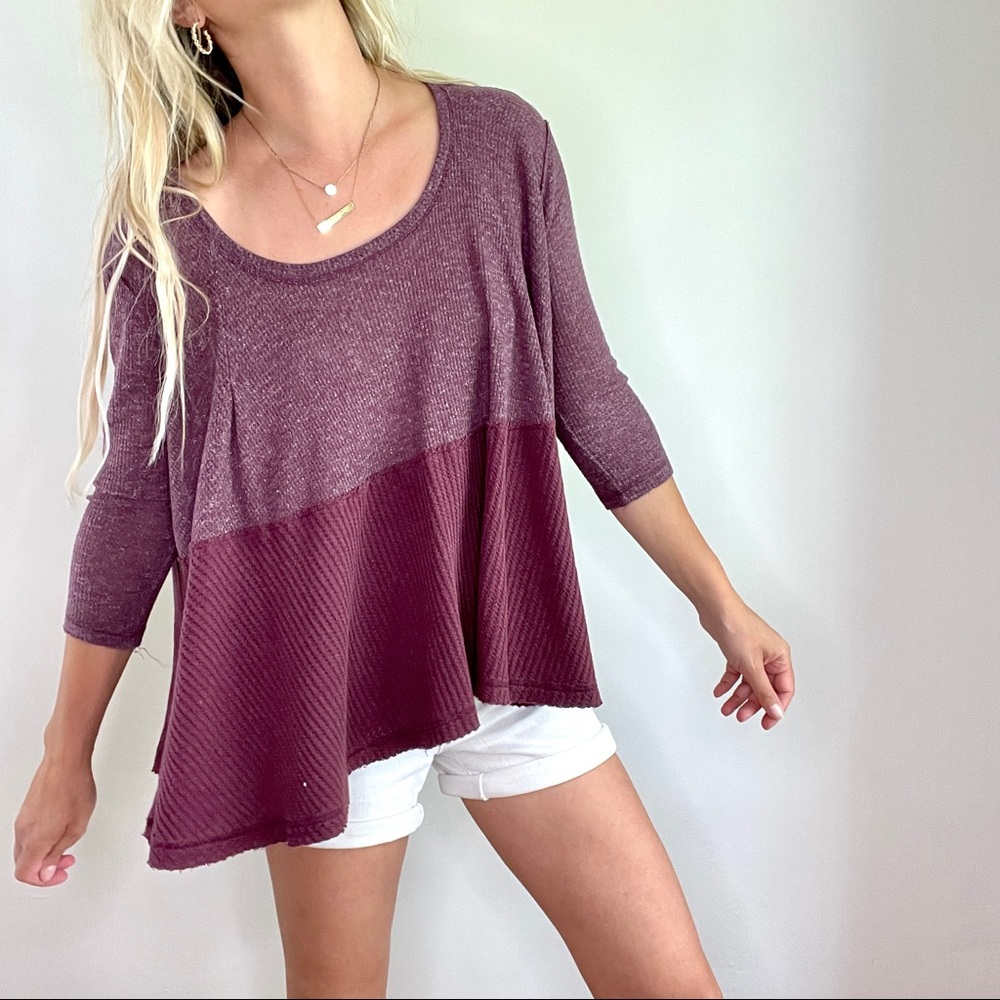 Free People Purple Waffle Knit Loose Top